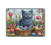 Puzzle di Pasqua con gatto blu russo primaverile, per adulti, 500 pezzi, uova della fattoria, croce gattino, decorazioni stampate vintage per feste di intrattenimento