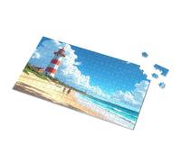 Puzzle di Pasqua per bambini piccoli passeggiata sulla spiaggia con faro vista immagine puzzle puzzle per bambini 300 pezzi per adulti (300 pezzi)