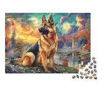 Puzzle di pastore tedesco 1000 pezzi Puzzle di castello sul lago autunnale gioco stimolante colorato, stimolante per lo spirito cartone riciclato, 100% decorazione murale38x26cm/1000 pezzi