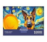 Puzzle di Pastore Tedesco da 1000 Pezzi, Carta Riciclata, Arte di Pastore Tedesco che Cattura il Frisbee, per Adulti, Regalo Divertente, Attività per Casa, Gioco Educativo Stimolante, Regalo, 70x50cm