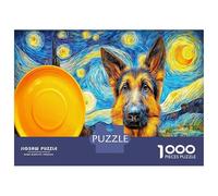 Puzzle di Pastore Tedesco da 1000 Pezzi, Carta Riciclata con Pastore Tedesco che Cattura il Frisbee, per Adulti, Regalo Divertente, Attività per Casa, Gioco Educativo Stimolante, 52x38cm