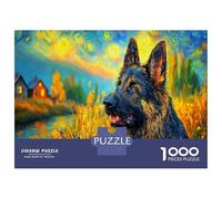 Puzzle di Pastore Tedesco da 1000 Pezzi, Carta Riciclata con Pastore Tedesco in Ora d'Oro, per Adulti, Gioco Educativo Stimolante, Decorazione Murale e Regalo, 70x50cm