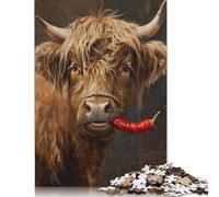 Puzzle di peperoni rossi Highland Cow, puzzle rettangolare di carta ad incastro preciso per bambini e bambine, regali di Natale 1000 pezzi (75x50 cm)