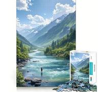Puzzle di pesca sul fiume di montagna per adulti, 1000 pezzi, gioco per esercizi mentali, relax, design da assemblare, (38x52cm)