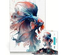 Puzzle di pesci combattenti siamesi ad acquerello per ragazzi,1000 pezzi,divertente e stimolante per la mente,con componenti robusti e ben definiti,un'attività di gruppo emozionante (50x75cm)