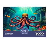 Puzzle di polpo per adulti e bambini | Dettagliato 1000 pezzi - Rovine del tempio di polpo, dorato, mistico, acquatico, carta riciclata, decorazione da parete e regalo 70x50 cm/1000 pezzi
