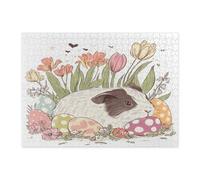 Puzzle di porcellino d'India primaverile pasquale per adulti, 500 pezzi, uova floreali vintage animali puzzle in legno, divertente motivo floreale selvatico decorazione per l'intrattenimento domestico