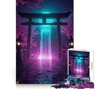 Puzzle di porta Torii giapponese al neon con cascata per ragazzi, 1000 pezzi, rafforza la memoria, allevia la tensione, bordi lisci, sorpresa di Natale (50x75cm)