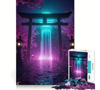 Puzzle di porta Torii giapponese al neon con cascata per ragazzi, 1000 pezzi, rafforza la memoria, allevia la tensione, bordi lisci, sorpresa di Natale (50x75cm)