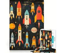 Puzzle di precisione a tema spaziale e razzo retrò per adulti, 1000 pezzi, ideale per stimolare la memoria, favorire la calma e la tranquillità, con taglio liscio e classico (50x75cm)