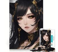 Puzzle di ragazza anime con orecchie da volpe e dettagli dorati per adolescenti,1000 pezzi,gioco stimolante per la mente,montaggio sicuro e attività di gruppo per i propri cari (38x26cm)