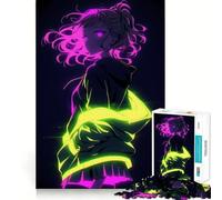 Puzzle di ragazze anime al neon per adolescenti, 1000 pezzi, giocattolo rilassante e divertente, opera d'arte dai contorni netti, oggetto da collezione (38x26cm)