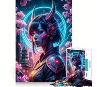 Puzzle di ragazze samurai giapponesi al neon per adolescenti, 1000 pezzi, rompicapo, antistress, taglio di alta qualità, (38x52cm)