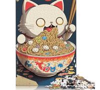 Puzzle di Ramen con gatto che mangia, decorazione unica per la casa, 100% cartone riciclato, per bambini e bambine, regali di Halloween, 1000 pezzi (75x50 cm)