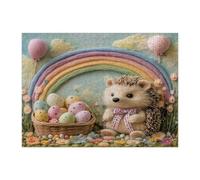 Puzzle di riccio pasquale primaverile per adulti, 500 pezzi, uova in feltro di lana, puzzle in legno, decorazioni stampate in campagna per feste di intrattenimento