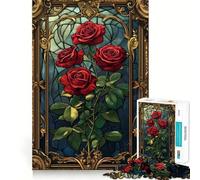 Puzzle di rose in vetro colorato da 1000 pezzi per adolescenti, ideale per rafforzare la memoria, per una vita tranquilla e serena, con bordi di qualità e un tocco di Babbo Natale 38x26cm