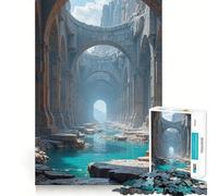 Puzzle di rovine antiche con corso d'acqua turchese,1000 pezzi,per adulti,gioco di memoria divertente,taglio esperto,attività di gruppo rilassante da fare in casa (38x52cm)