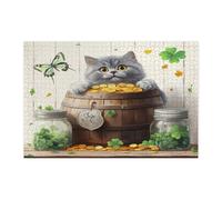 Puzzle di San Patrizio con gatto blu russo per adulti 1000 pezzi, puzzle rustici divertenti in legno stampati con gattino, decorazioni per animali domestici per l'intrattenimento domestico