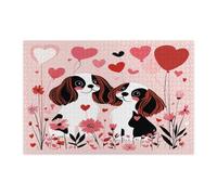 Puzzle di San Valentino Cavalier King Charles Spaniel per adulti 1000 pezzi, puzzle in legno con coppia di cuccioli, decorazione per la casa