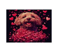 Puzzle di San Valentino Cockapoo per adulti, 500 pezzi, divertente puzzle in legno a forma di cuore con cuccioli, decorazioni per animali domestici per l'intrattenimento domestico