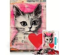 Puzzle di San Valentino con gatto e cuore,1000 pezzi,gioco creativo,incastro perfetto,nessun pezzo si stacca,attività per rafforzare il legame con le persone care (38x52cm)