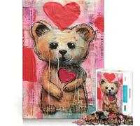 Puzzle di San Valentino con orsetto bruno e cuori,1000 pezzi,gioco di concentrazione mentale,taglio di precisione,bordi lisci,gioco significativo per costruire connessioni (38x26cm)
