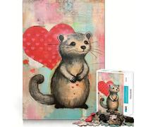 Puzzle di San Valentino con roditore del bosco e cuore,1000 pezzi,gioco per lo sviluppo delle capacità cognitive,superficie liscia e priva di sbavature,rilassante attività di gruppo al chiuso