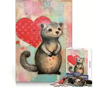 Puzzle di San Valentino con roditore del bosco e cuore per adulti, 1000 pezzi, allenamento mentale, relax accogliente, taglio laser, Natale gioioso (38x52cm)