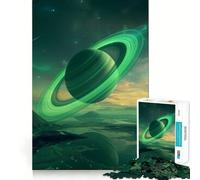 Puzzle di Saturno con anelli verdi da 1000 pezzi per ragazzi, gioco stimolante per la mente, hobby tranquillo, taglio preciso, regalo stagionale (38x52cm)