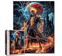 Puzzle di scheletro di fuoco, 1000 pezzi, puzzle gotico con teschio guerriero per sfidanti giochi per famiglie horror scheletro puzzle fai da te lavoro manuale per la decorazione della parete della
