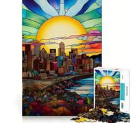 Puzzle di Seattle con vetrate artistiche, 1000 pezzi, per ragazzi, gioco di memoria, per interni, con Babbo Natale e desideri, taglio fine 50x75cm