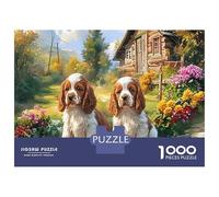 Puzzle di Springer Spaniel da 1000 Pezzi, Carta Riciclata, Due Brittany Spaniels, Scena di Giardino Vibrante per Adulti, Sfida Molto Difficile, Gioco Educativo, Ottima Idea Regalo, 70x50cm