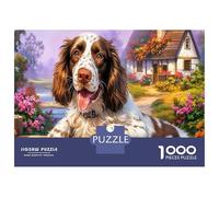 Puzzle di Springer Spaniel da 1000 Pezzi, Carta Riciclata, Tema English Springer Spaniel, Sfondo di Giardino Giocoso per Adulti, Regalo Divertente e Attività per Casa, Ottima Idea Regalo, 70x50cm
