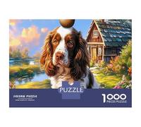 Puzzle di Springer Spaniel da 1000 Pezzi, English Springer Spaniel, Scena di Villaggio Giocosa per Adulti, Divertente e Stimolante, Attività per Casa, Regalo per Decorazione Murale, 70x50cm