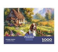 Puzzle di Springer Spaniel per Adulti da 1000 Pezzi, English Springer Spaniel, Ambientazione di Giardino Rustico, Gioco Educativo Stimolante, Divertente Attività per Casa, 52x38cm