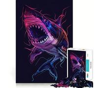 Puzzle di squalo al neon da 1000 pezzi per adolescenti, gioco stimolante per il pensiero creativo, divertimento rilassante, taglio preciso, regalo di Natale 38x52cm