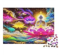 Puzzle di Statua del Buddha per Adulti 1000 Pezzi - Piccolo Buddha, Loto, Bagliore - Carta Riciclata | Gioco Divertente e Stimolante 38x26cm