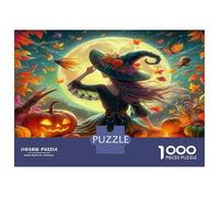 Puzzle di Strega 1000 Pezzi Carta Riciclata Strega che Ballo sotto Campo di Zucche Luminato dalla Luna per Adulti Regalo Divertente Attività Casa Gioco Educativo Sfida 52x38cm