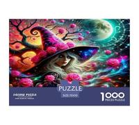 Puzzle di streghe per adulti dai 14 ai 99 anni: gioco educativo con strega e cappello e rose rosa per decorazioni e regali per la casa 70x50 cm/1000 pezzi