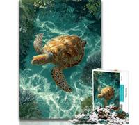 Puzzle di tartarughe da 1000 pezzi per adolescenti, antistress per ammazzare il tempo durante le vacanze, con poster abbinato e foglio di quiz (75x50cm)