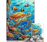Puzzle di tartarughe marine da 1000 pezzi per adulti, regalo antistress per ammazzare il tempo durante le vacanze, con poster abbinato e foglio di quiz, 75x50cm
