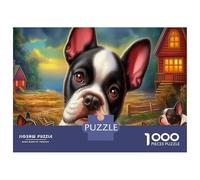 Puzzle di Terrier di Boston da 1000 Pezzi, Carta Riciclata, Bulldog Francese in Ritratto Vivace, per Adulti e Bambini, Gioco Educativo Stimolante, Antistress, Attività per Casa, 52x38cm