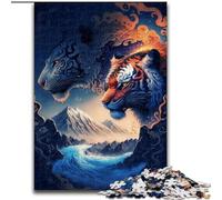 Puzzle di tigre di ghiaccio e fuoco per adulti e adolescenti, giocattoli per l'intrattenimento della famiglia, ideali come regalo per tutta la famiglia (50x75cm)