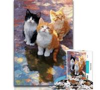 Puzzle di tre gatti carini da 1000 pezzi per adolescenti, per ammazzare il tempo durante le vacanze a casa Ogni pezzo è unico Gioco divertente e stimolante per tutta la famiglia (50x75cm)