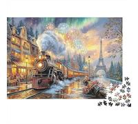 Puzzle di treno a vapore parigino 1000 pezzi Puzzle di fuochi d'artificio e aurora boreale gioco stimolante colorato, stimolante per lo spirito cartone riciclato, 100% decorazione interna 52x38cm/1000