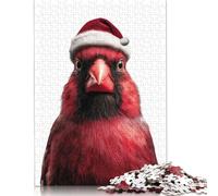 Puzzle di uccello cardinale rosso che indossa un cappello da Babbo Natale, sfida difficile, puzzle in cartone riciclato al 100% per adulti, regali di Halloween, 1000 pezzi (75x50 cm)
