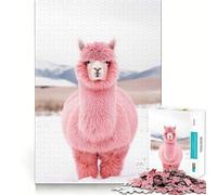 Puzzle di un alpaca rosa nella neve per ragazzi, 1000 pezzi, gioco per allenare la mente, design rilassante, assemblaggio, sorpresa di Natale (50x75cm)