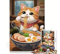 Puzzle di un gatto che mangia ramen per ragazzi, 1000 pezzi Pensiero strategico, coinvolgimento delicato, incastro preciso, (50x75cm)