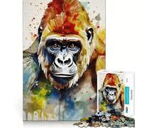 Puzzle di un gorilla dipinto ad acquerello per ragazzi,1000 pezzi,gioco che migliora le capacità cognitive,dimensioni uniformi,pezzi precisi,divertimento in famiglia,attività serale (38x52cm)