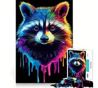 Puzzle di un procione in stile Pop Art arcobaleno per ragazzi, 1000 pezzi, gioco di logica e abilità, rilassante, taglio preciso, regalo perfetto (38x52cm)